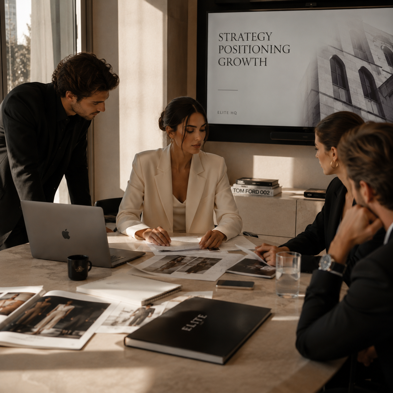 Equipe desenvolvendo estratégia de negócio e posicionamento